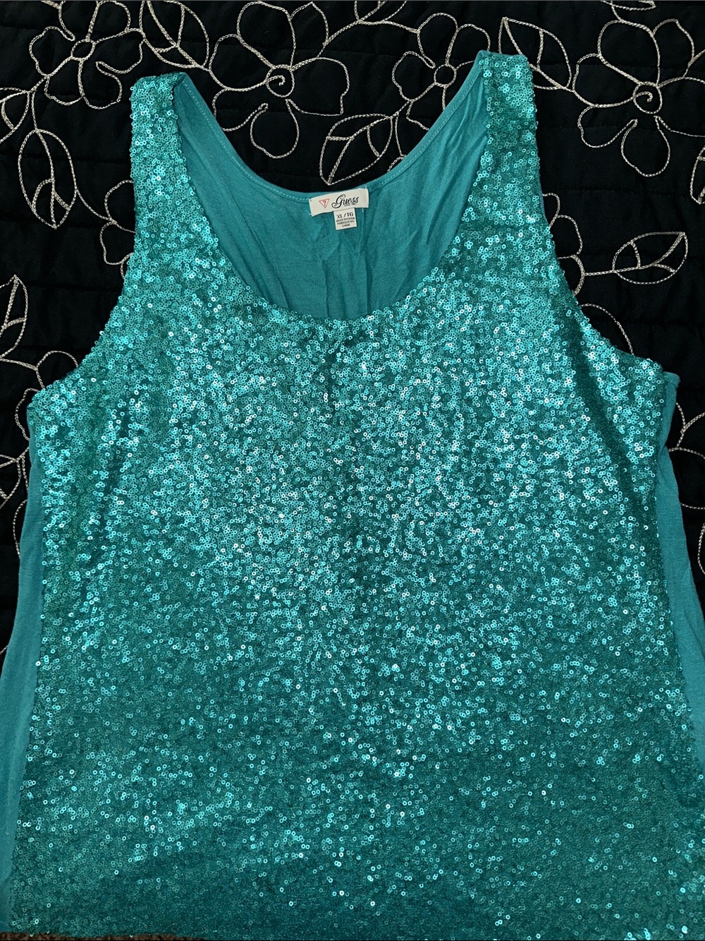 Guess Teal Sequin Tank Top